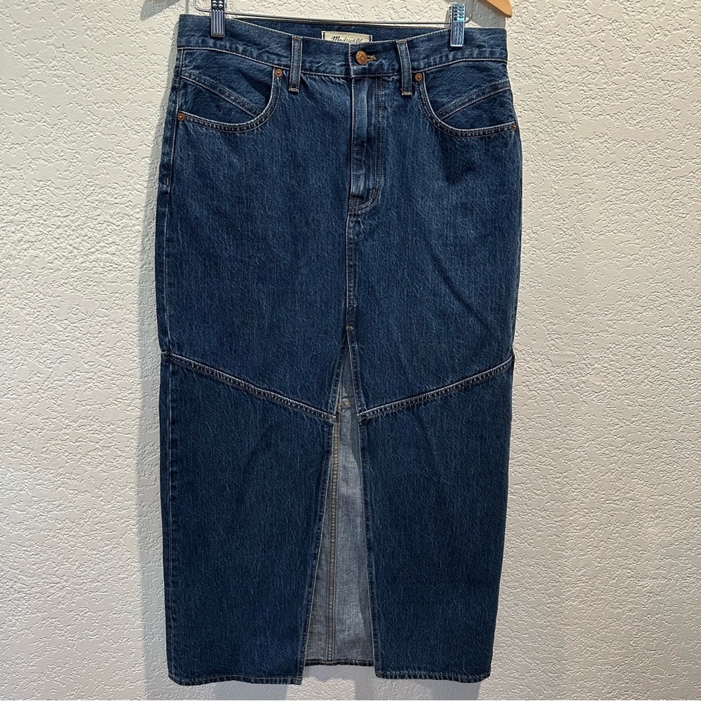 Madewell Dark Blue Maxi Pencil Denim Skirt Front Slit EUC